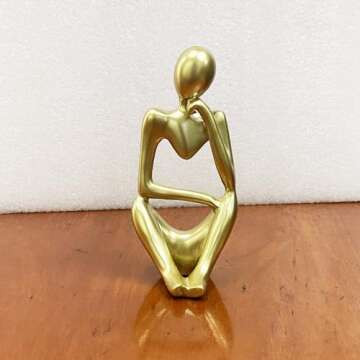 Lgmamob Thinker Gold Resin Decor Statue,Small Sculpture Decorations for Desk Master Bedroom Home Living Room Contemporary Figurines Book Shelf Coffee Table Modern Art Aesthetic (G L)