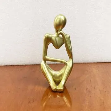 Lgmamob Thinker Gold Resin Decor Statue,Small Sculpture Decorations for Desk Master Bedroom Home Living Room Contemporary Figurines Book Shelf Coffee Table Modern Art Aesthetic (G L)