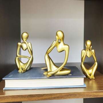 Lgmamob Thinker Gold Resin Decor Statue,Small Sculpture Decorations for Desk Master Bedroom Home Living Room Contemporary Figurines Book Shelf Coffee Table Modern Art Aesthetic (G L)
