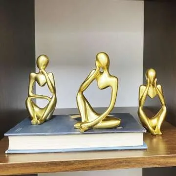 Lgmamob Thinker Gold Resin Decor Statue,Small Sculpture Decorations for Desk Master Bedroom Home Living Room Contemporary Figurines Book Shelf Coffee Table Modern Art Aesthetic (G L)