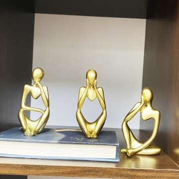 Lgmamob Thinker Gold Resin Decor Statue,Small Sculpture Decorations for Desk Master Bedroom Home Living Room Contemporary Figurines Book Shelf Coffee Table Modern Art Aesthetic (G L)