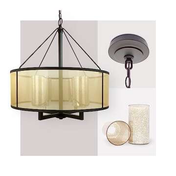 Elk Home Diffusion 4-Light Chandelier - in Oil Rubbed Bronze Finish, with Beige Organza with Mercury...