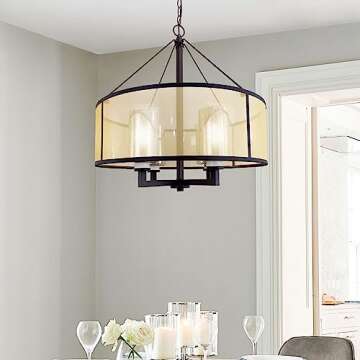 Elk Home Diffusion 4-Light Chandelier - in Oil Rubbed Bronze Finish, with Beige Organza with Mercury Glass Inner Shade, Transitional Style