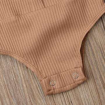 Kuriozud Newborn Infant Baby Girl Solid Off Shoulder Short Sleeve Button Bodysuit Romper One Piece Jumpsuit Outfits Clothes (Khaki, 6-12 Months)