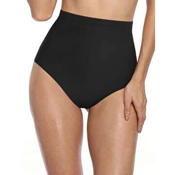 Firpearl Women's Ultra High Waisted Swim Shorts UPF50+ Swimsuit Tummy Control Bikini Bottoms US8 Black