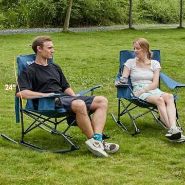 PORTAL Folding Rocking Chair Portable Camping Rocker for Adults Outdoor Lawn Garden with Cup Holder ...