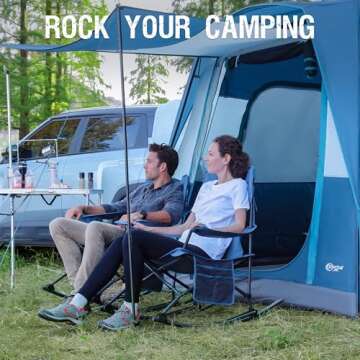 PORTAL Folding Rocking Chair Portable Camping Rocker for Adults Outdoor Lawn Garden with Cup Holder Side Pocket Carry Bag, Supports 350 LBS (Mesh Blue)