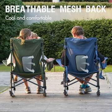 PORTAL Folding Rocking Chair Portable Camping Rocker for Adults Outdoor Lawn Garden with Cup Holder Side Pocket Carry Bag, Supports 350 LBS (Mesh Blue)