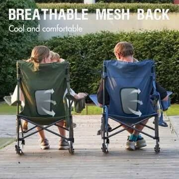 PORTAL Folding Rocking Chair Portable Camping Rocker for Adults Outdoor Lawn Garden with Cup Holder Side Pocket Carry Bag, Supports 350 LBS (Mesh Blue)