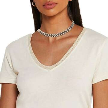 Halukakah Diamond Cuban Link Chain for Women 13.5MM Platinum White Gold Finish Choker Necklace 16",Full Cz Diamond Cut Prong Set,with Giftbox