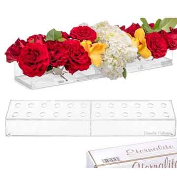 Eternalite Collection 24 Inch Long Rectangular 100% Leakproof Heavy Duty Acrylic 1 Vase for Flowers ...