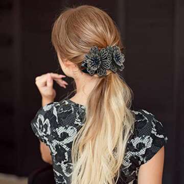 inSowni 4 Pack Luxury Fancy Gems Korean Decorative Glitter Sparkly Crystals Rhinestones Double Flower Hair Claws Clips Plastic Barrettes Hairpin Clamps Hair Accessories for Women Girls Thick Long Hair