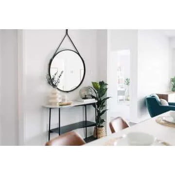 HofferRuffer Round Wall Mirror Decorative Mirror, Hanging Mirror with Hanging Strap Silver Hardware Hooker/Hanger (Black, 23.6'')