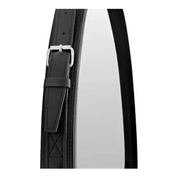 HofferRuffer Round Wall Mirror Decorative Mirror, Hanging Mirror with Hanging Strap Silver Hardware Hooker/Hanger (Black, 23.6'')