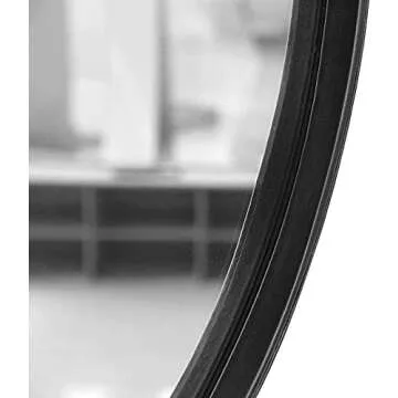 HofferRuffer Round Wall Mirror Decorative Mirror, Hanging Mirror with Hanging Strap Silver Hardware Hooker/Hanger (Black, 23.6'')