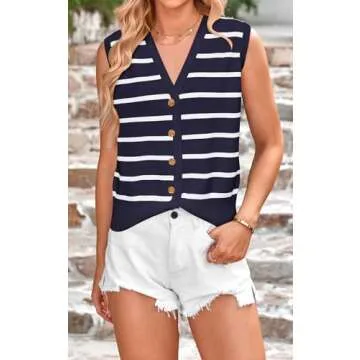 NALANISA Women's Trendy Summer Sweater Vests 2025 V Neck Sleeveless Button Up Knit Crop Tank Tops Y2...