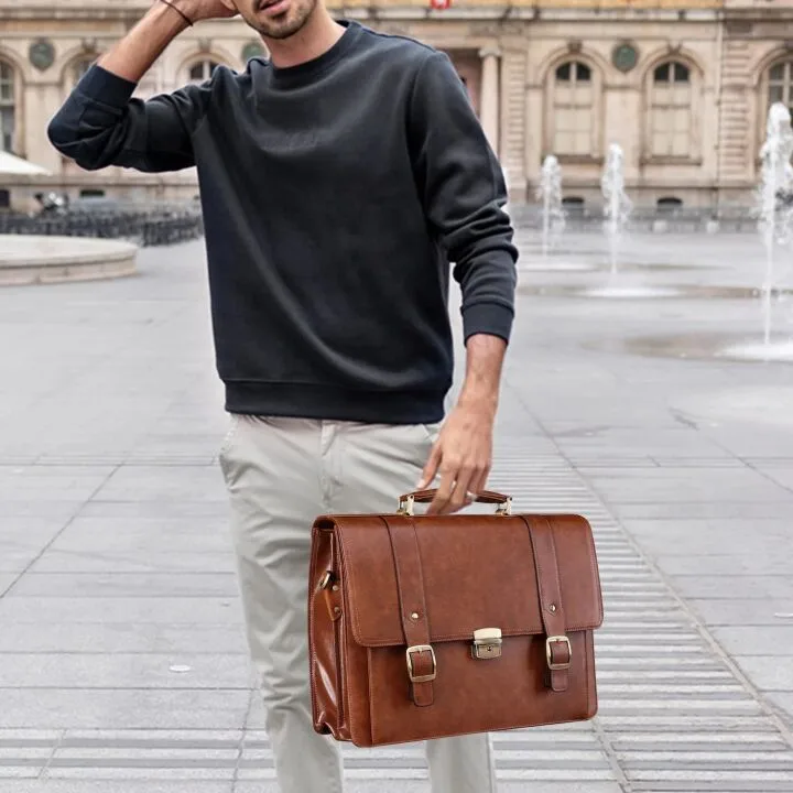 Ronts 15.6" Leather Briefcase for Men