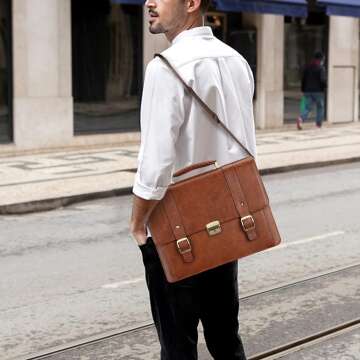 Ronts 15.6" Leather Briefcase for Men