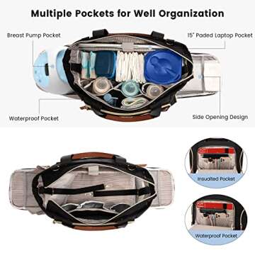 LOVEVOOK Breast Pump Bag & Diaper Tote - 3Pc Set for Breastfeeding Moms - Laptop Pocket, Cooler & Ch...