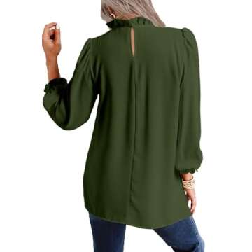 Avanova Women 3/4 Long Sleeve Work Business Top Ruffle Mock Neck Blouse Shirts Army Green Large