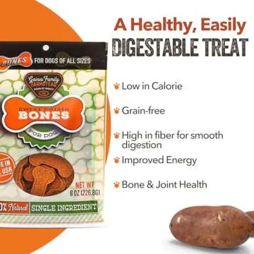 Gaines Family Farmstead Sweet Potato Dog Bones, All-Natural, Grain Free Dog Treats for All Ages & Breeds, Great for Training and Rewards, Made in USA, 8 oz Pouch