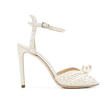 Goolita Womens Peep Toe Stiletto Heeled Sandals Shiny Pearl Buckle Ankle Strap Wedding Pumps Dress E...