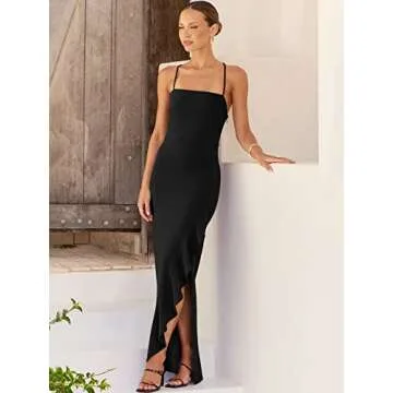 ANRABESS Women Prom Dress 2024 Summer Bodycon Formal Maxi Dresses Ruffle Side Split Cocktail Wedding...