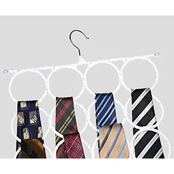 White Closet Scarf Hanger with 28 Rings - No Snags
