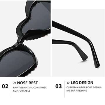 mincl Cute Women Heart Sunglasses Fashion Shiny Bling Diamond Sunglasses Polygonal Pink Rhinestone Sunglasses UV Protection (blue)