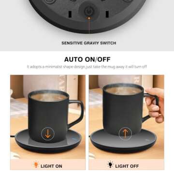 Jisiloe Coffee Mug Warmer, Smart Coffee Cup Warmer with Pressure-Induced Auto ON/Off, Candle Warmer Coffee Warmer Plate for Milk Tea, Coffee Accessories for Home Office Desk, 118