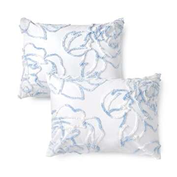 MARTHA STEWART Adrian King Size Duvet, 3 Piece Set-1 Duvet Cover, 2 Pillow Shams, Cotton-Percale, Soft, Reversible, Easy Wash, All Season 104"x92" with Button Closure, Blue/White