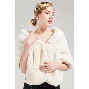 BABEYOND Womens Faux Fur Collar Shawl Faux Fur Scarf Wrap Evening Cape for Winter Coat