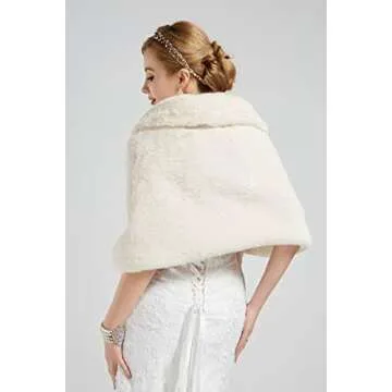 BABEYOND Womens Faux Fur Collar Shawl Faux Fur Scarf Wrap Evening Cape for Winter Coat