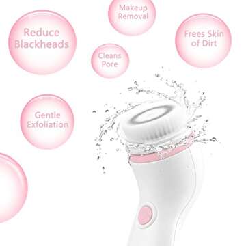 Waterproof Facial Cleansing Spin Brush Set with 4 Interchangeable Brush Heads - Electric Face Scrubber Cleanser Brush by CLSEVXY - Face brush for Deep Scrubbing, Gentle Exfoliating and Massaging