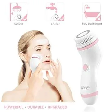 Waterproof Facial Cleansing Spin Brush Set with 4 Interchangeable Brush Heads - Electric Face Scrubber Cleanser Brush by CLSEVXY - Face brush for Deep Scrubbing, Gentle Exfoliating and Massaging