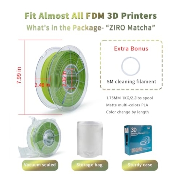 ZIRO Multi-Color Matte PLA Filament for 3D Printing