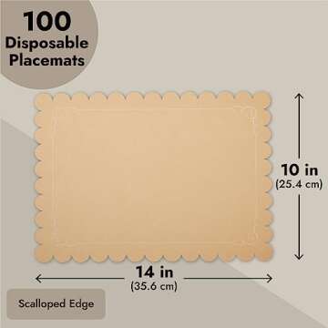 Juvale 100 Pack Disposable Scalloped Kraft Paper Placemats