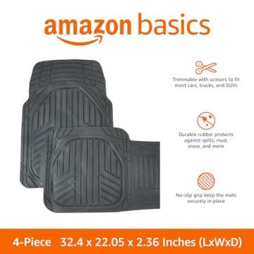 Amazon Basics 4-Piece Heavy Duty PVC Floor Mats with Cargo Liner and Rear, Waterproof Trim To Fit Car Mats, Black