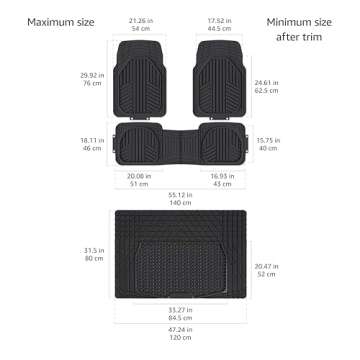 Amazon Basics 4-Piece Heavy Duty PVC Floor Mats with Cargo Liner and Rear, Waterproof Trim To Fit Car Mats, Black