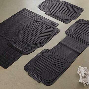 Amazon Basics 4-Piece Heavy Duty PVC Floor Mats with Cargo Liner and Rear, Waterproof Trim To Fit Car Mats, Black