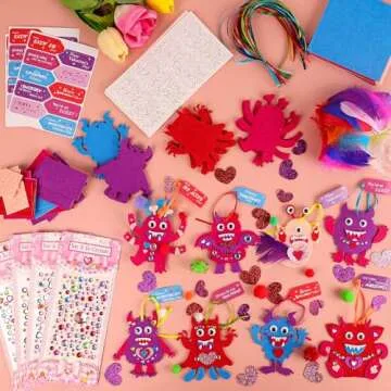 Valentine's Day Gifts for Kids Classroom, 40 Sets Valentines Day Cards Craft Kit Monster Arts for Sc...