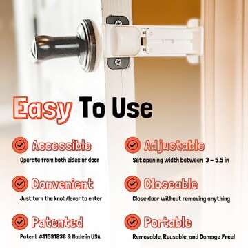 Door Buddy Door Prop for Cats - Easiest Cat Door Latch Holder to Keep Interior Door Open for Pets - Dog Proof Cat Feeding Station & Litter Box - Strong & Portable Door Stopper & Pet Gate Alternative