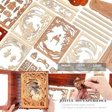 FUNPOLA Alice in Wonderland LED 3D Puzzle Nightlight - DIY Book Lamp with Clock - 3D Wood Puzzles Nightlight Home Décor for Kids and Adults