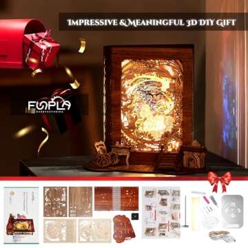 FUNPOLA Alice in Wonderland LED 3D Puzzle Nightlight - DIY Book Lamp with Clock - 3D Wood Puzzles Nightlight Home Décor for Kids and Adults