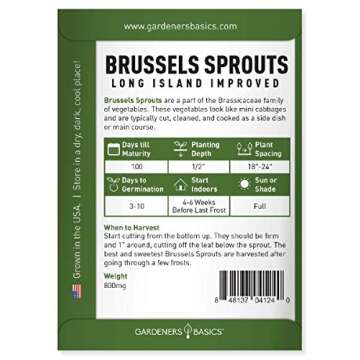Gardeners Basics Brussels Sprouts Seeds for Planting - Long Island Improved Heirloom, Non-GMO Vegeta...