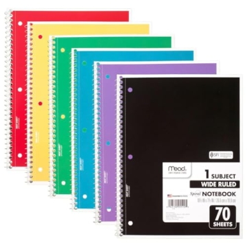 Mead Spiral Notebook 6 Pack: Wide Ruled, Colorful & Durable