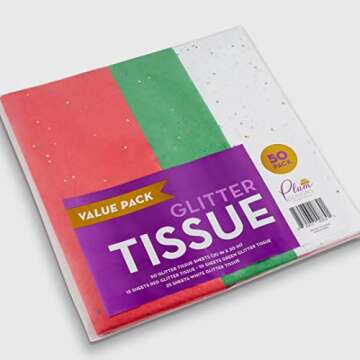 Christmas Tissue Paper for Gift Bags 50 Sheets | Red Green and White Christmas Sheets- Glittery Colorful Sparkle Christmas Wrapping Tissue Paper Bulk 20 X 20 Tissue Sheets