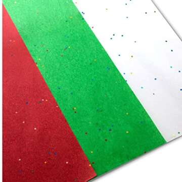 Christmas Tissue Paper for Gift Bags 50 Sheets | Red Green and White Christmas Sheets- Glittery Colorful Sparkle Christmas Wrapping Tissue Paper Bulk 20 X 20 Tissue Sheets