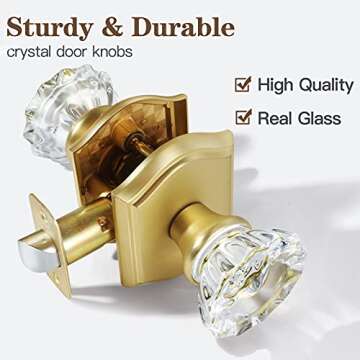 CLCTK Premium Glass Door Knobs, Bathroom Bedroom Door Knobs with Lock, Privacy Gold Door Knob Interi...