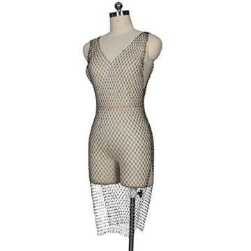 FlyCC Women Sexy Rhinestone Mesh Beach Dress Cover Up